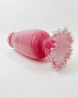 ANTIQUE MOUTH BLOWN PINK LATTICINO RUFFLE RIM VASE