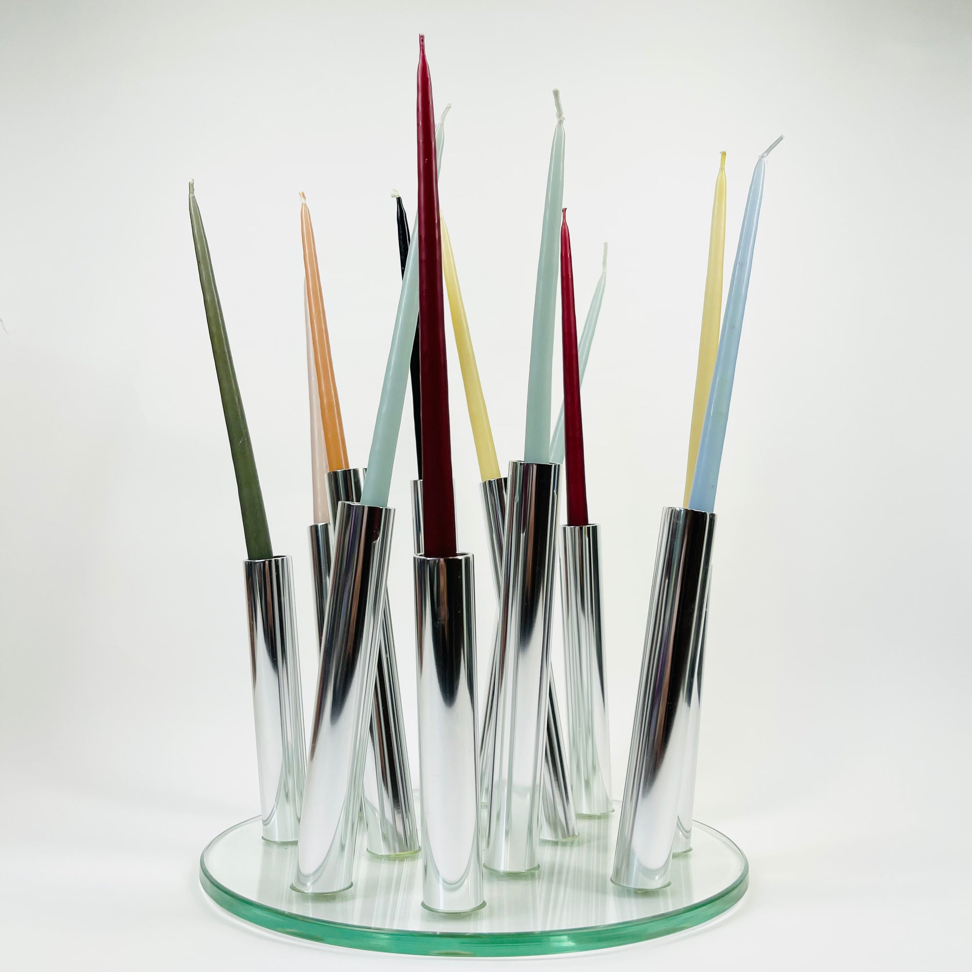 POST-MODERN GLASS STAINLESS STEEL VASE/CANDLEHOLDER
