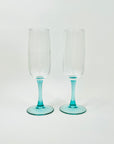 1950s LUMINARC TURQUOISE BLUE STEM CHAMPAGNE FLUTES