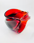 1950s JAPANESE RED/ORANGE OMBRE GLASS BASKET/VASE