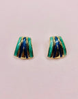70s GREEN BLUE ENAMEL FAN EARRINGS