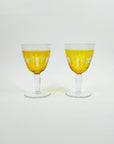ANTIQUE HAND CUT ETCHED BOHEMIAN AMBER CRYSTAL PORT GLASSES