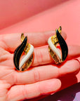 1960s BLACK WHITE ENAMEL CLIP ON EARRINGS