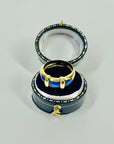 1970s 18k YELLOW GOLD BLUE CHALCEDONY ENAMEL TANK RING