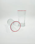 1960s FRENCH LUMINARC GLASS RED RIM JUG & GLASSES