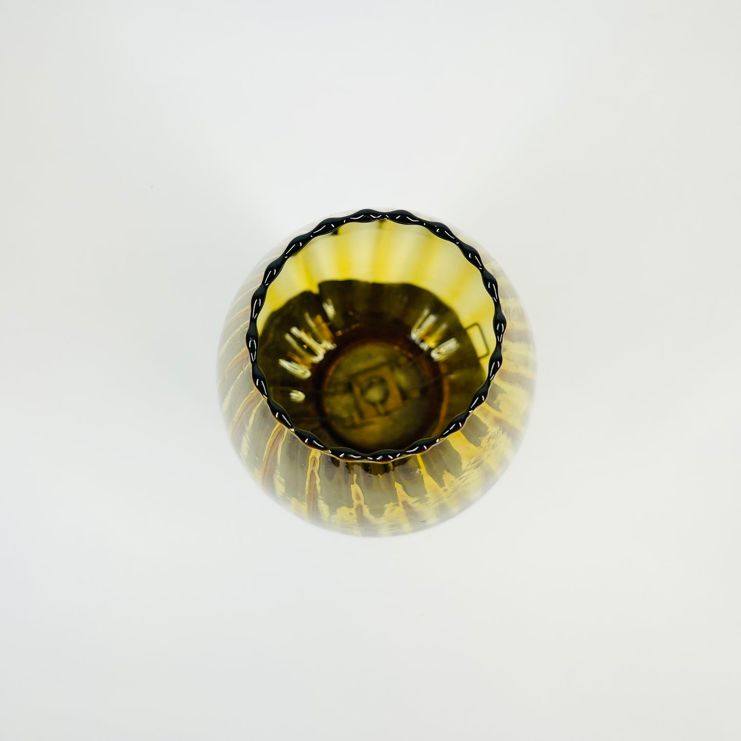 1970s AMBER GLASS LANTERN ON WOODEN BASE