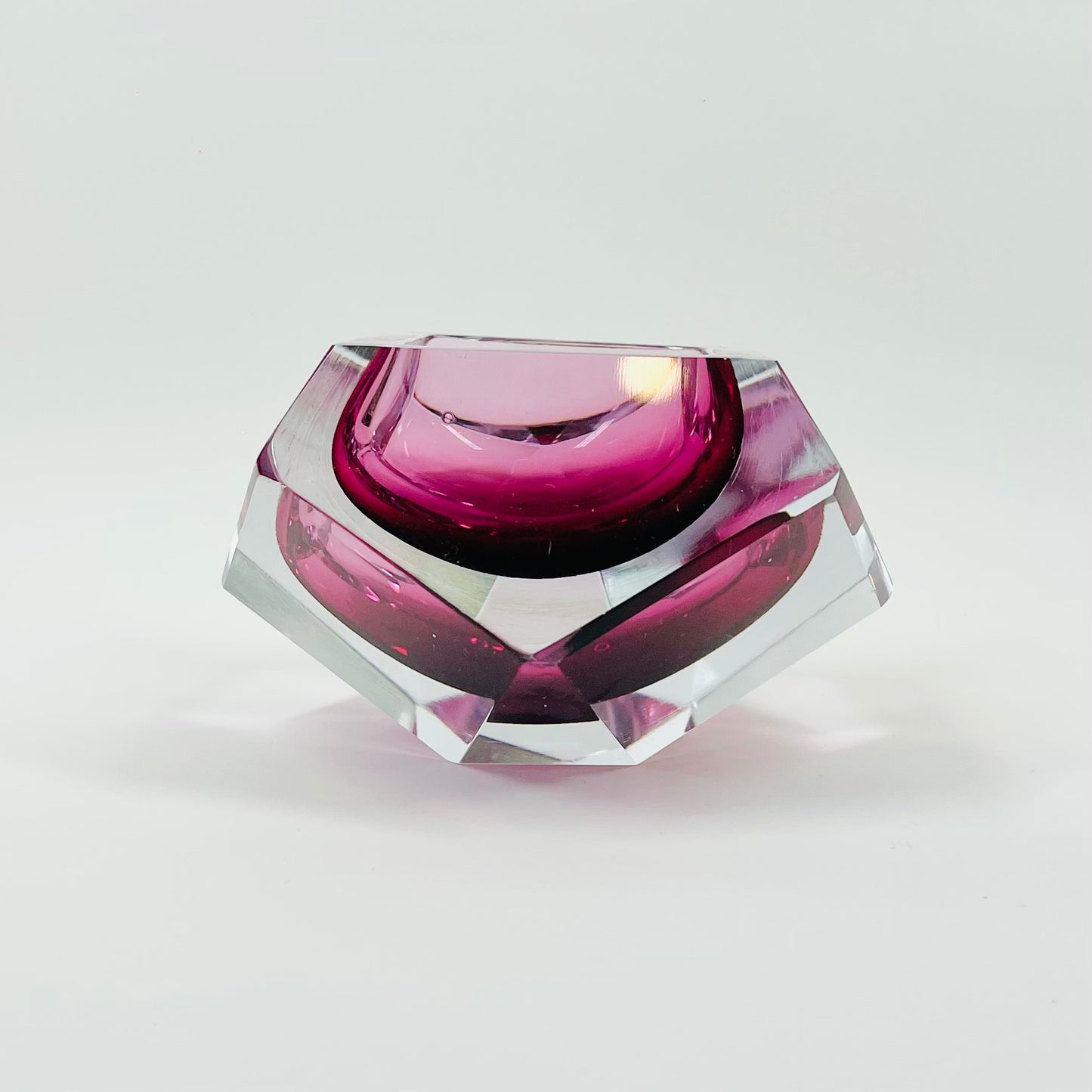 1950s FACETED MURANO CRANBERRY PINK GEODE BOWL
