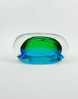 1960s GREEN BLUE PEACOCK HARLEQUIN SOMMERSO GLASS ASHTRAY/BOWL