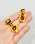 1980s GROSSE GERMANY GOLD PLATED PEAR RUBY PASTE DROP NECKLACE EARRINGS SUITE