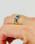 1970s 18k YELLOW GOLD BLUE CHALCEDONY ENAMEL TANK RING