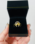 ANTIQUE 22K GOLD HORSESHOE SPINNER RING WITH DIAMOND PAVE