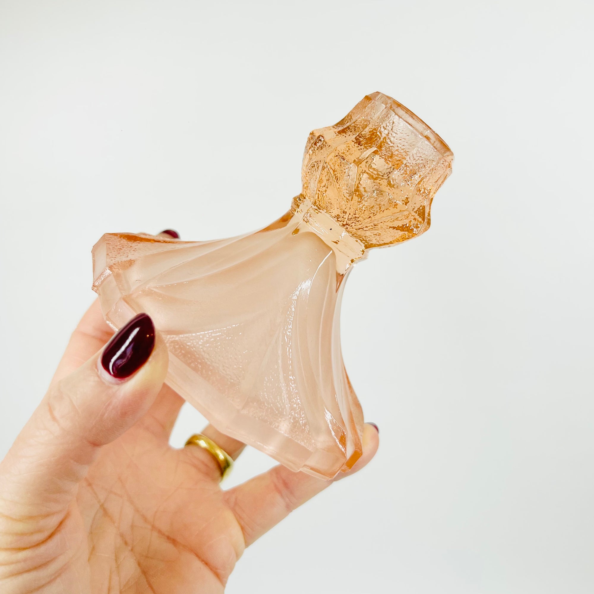 ANTIQUE ART DECO PINK SATIN GLASS CANDLE HOLDER