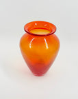 1950s ORANGE RED OMBRE PRESSED GLASS POSY VASE WITH BLACK RIM