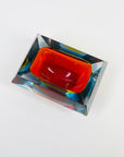 1950s MURANO RUBY BLUE YELLOW SOMMERSO FACETED RECTANGULAR GLASS BOWL
