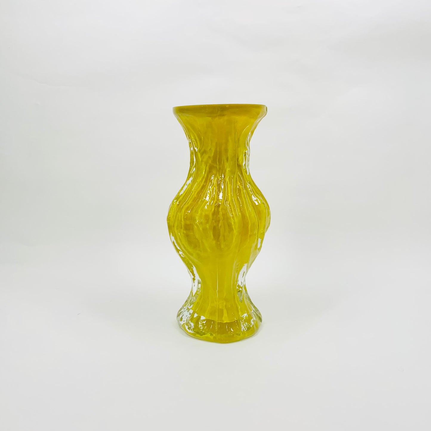 1970s GERMAN YELLOW CASED BARK GLASS VASE