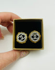 2025 CHANEL TWO TONE PAVE DIAMANTÉ CC DIAL HALO BUTTON PIERCED EARRINGS