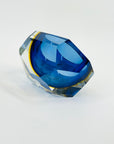 1950s MURANO MANDRUZZATO COBALT BLUE YELLOW SOMMERSO DIAMOND FACETED RECTANGULAR GLASS BOWL