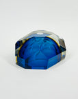1950s MURANO MANDRUZZATO COBALT BLUE YELLOW SOMMERSO DIAMOND FACETED RECTANGULAR GLASS BOWL
