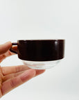 1950s FRENCH DURALEX BROWN GLASS EPSRESSO CUP AND SAUCER