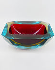 XXL 1950s RED BLUE AMBER MURANO MANDRUZZATO SOMMERSO FACETED GLASS BOWL