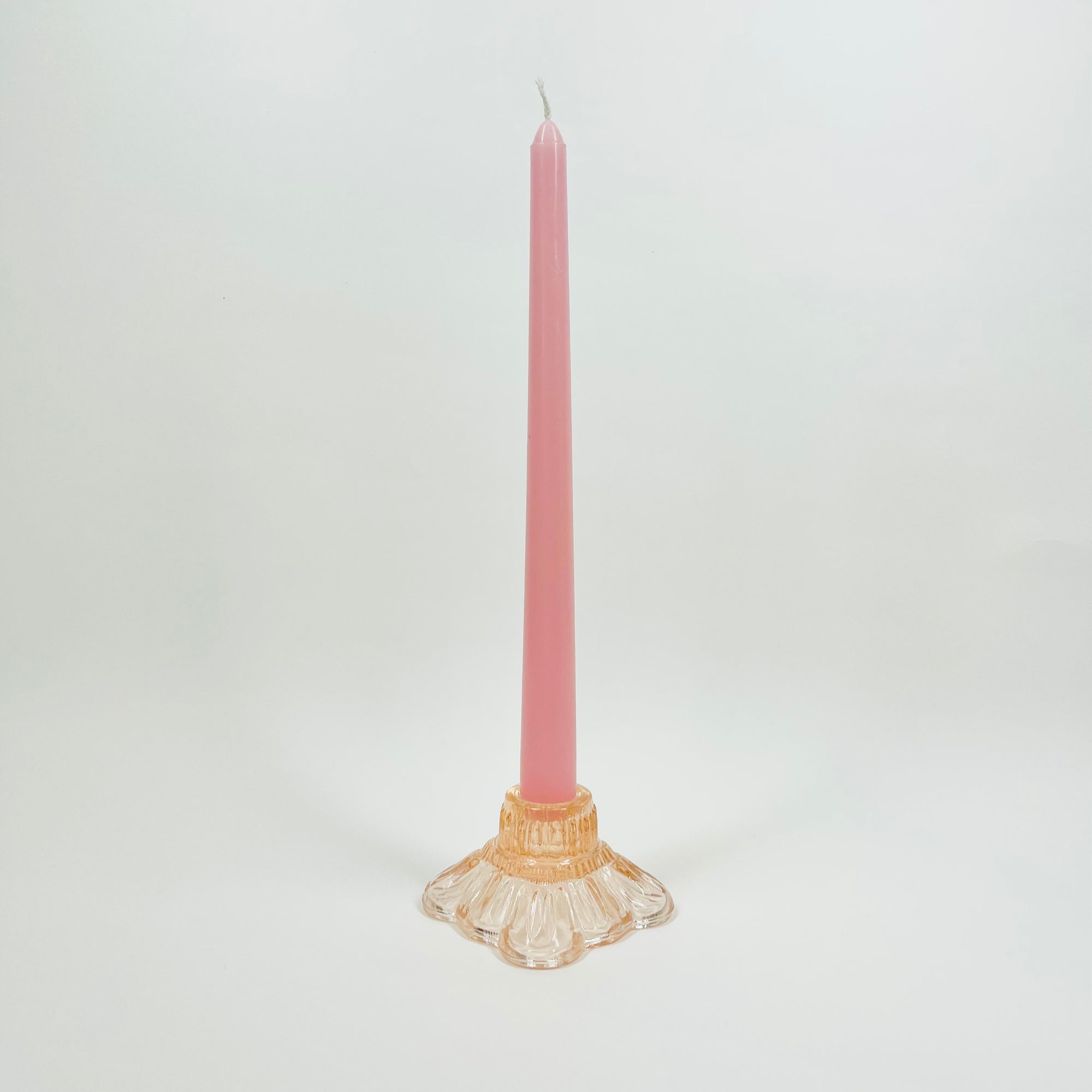 ANTIQUE DEPRESSION PRESSED PINK GLASS CANDLE HOLDER