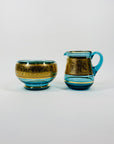 1950s BOHEMIAN TURQUOISE GLASS CREAMER SUGAR BOWL SET