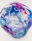 1980s HAND MADE HARLEQUIN CAMEO PURPLE BASE SPATTER ART GLASS XL BOWL BY JOHN MACPHERSON