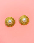 FILIGREE PEARL BUTTON EARRINGS