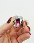 ART DECO SILVER TANK RING WITH PINK SPINEL