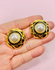 1980s QUILTED PEARL HALO CLIP ON EARRINGS