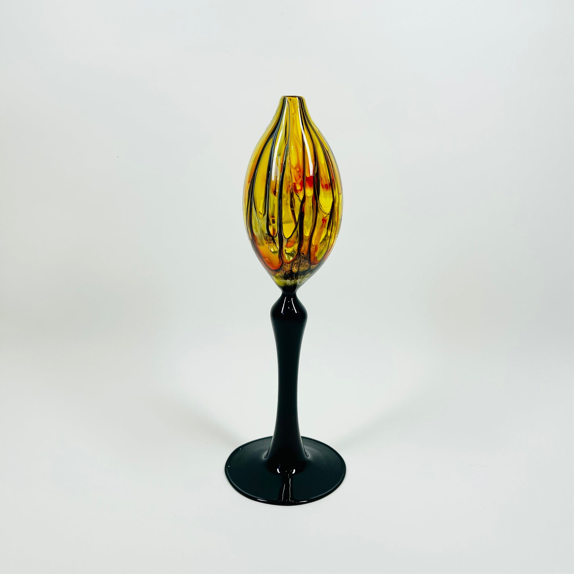 1980s AUSTRALIAN HAND DYED OILSLICK GLASS FOOTED VASE