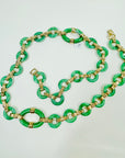 ANTIQUE ART DECO CINER GOLD PLATED JADE GLASS NECKLACE/BELT