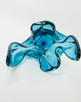 1970s JAPANESE TURQUOISE BLUE SOMMERSO GLASS FLAME HANDKERCHIEF VASE/BOWL