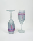 1970s PINK TIE DYE SATIN GLASS CHAMPAGNE FLUTES