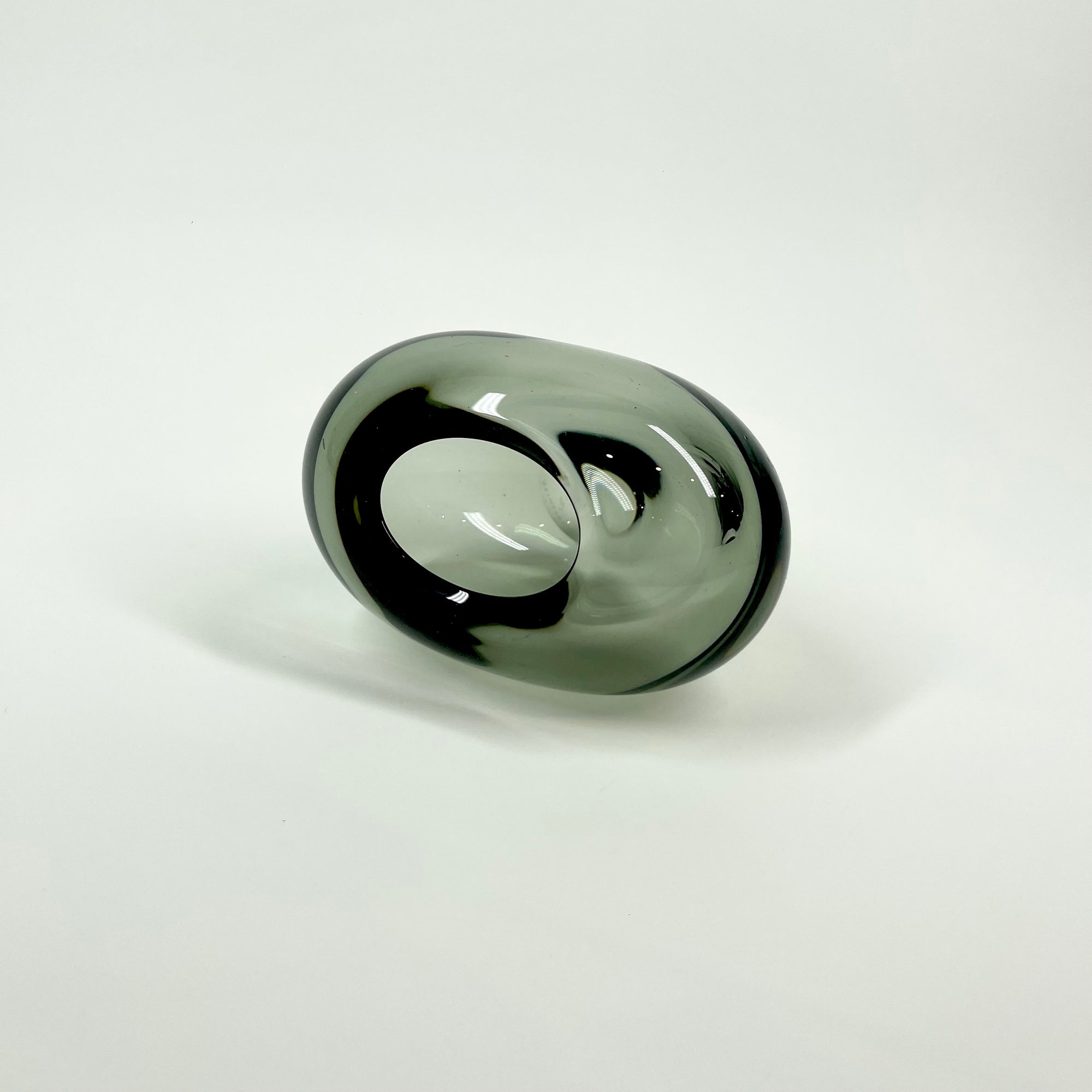 1960s HOLMEGAARD GREY GLASS MINI HEART VASE BY PER LUTKEN