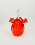 1950s JAPANESE RED/ORANGE OMBRE GLASS BASKET/VASE