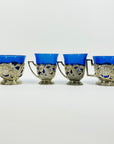 1950s JAPANESE COBALT BLUE GLASSES WITH SILVER PLATED SLEEVES