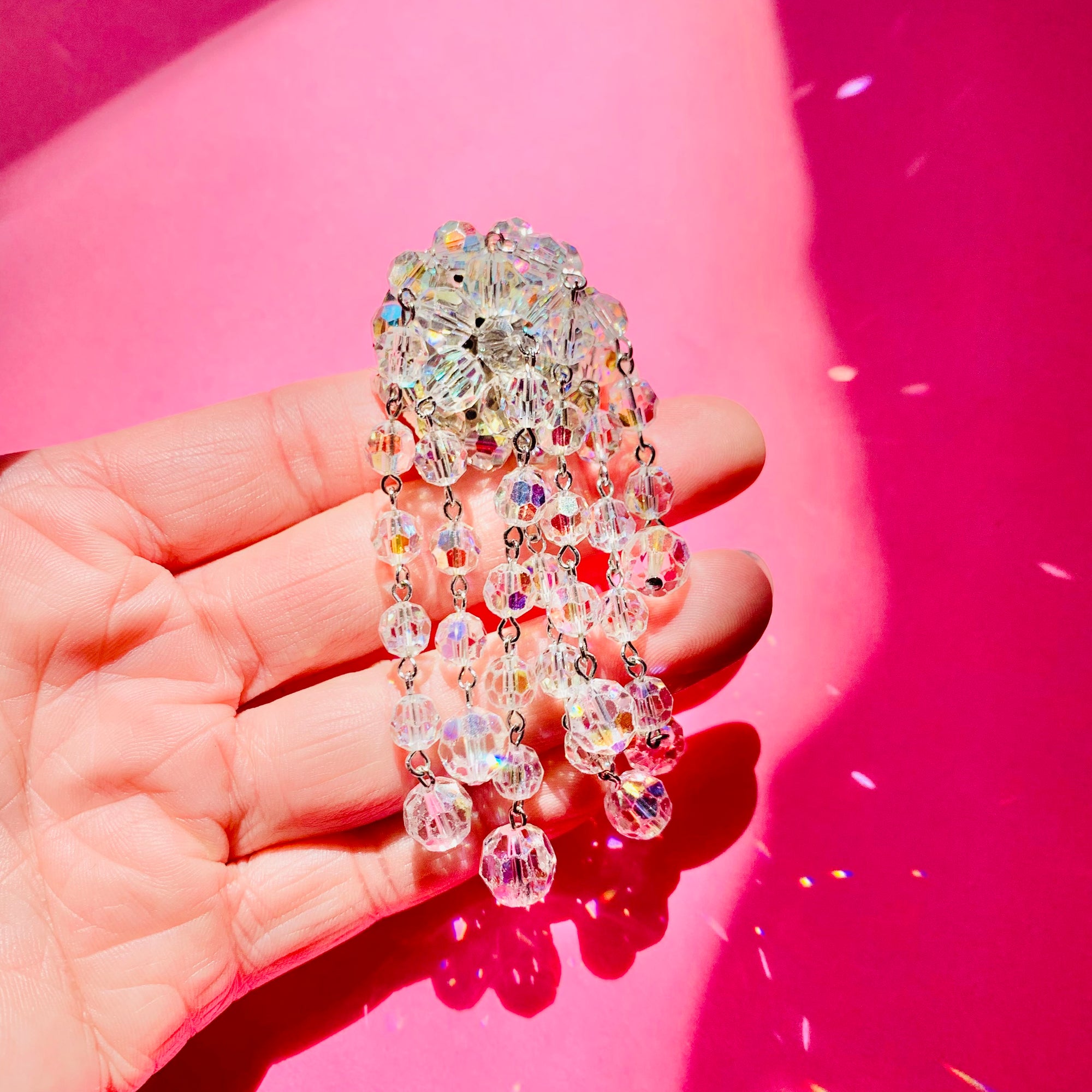 ANTIQUE BEADED CRYSTAL TASSEL BROOCH