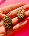 ANTIQUE SILVER CORAL CAMEO DROPLET EARRINGS