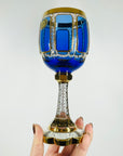 1930s MOSER GILT GOLD ENAMELED COBALT BLUE GLASS GOBLETS