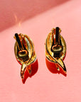 1960s BLACK WHITE ENAMEL CLIP ON EARRINGS