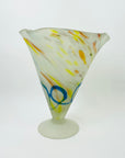 1980s WHITE YELLOW SATIN SPATTER ART GLASS VASE