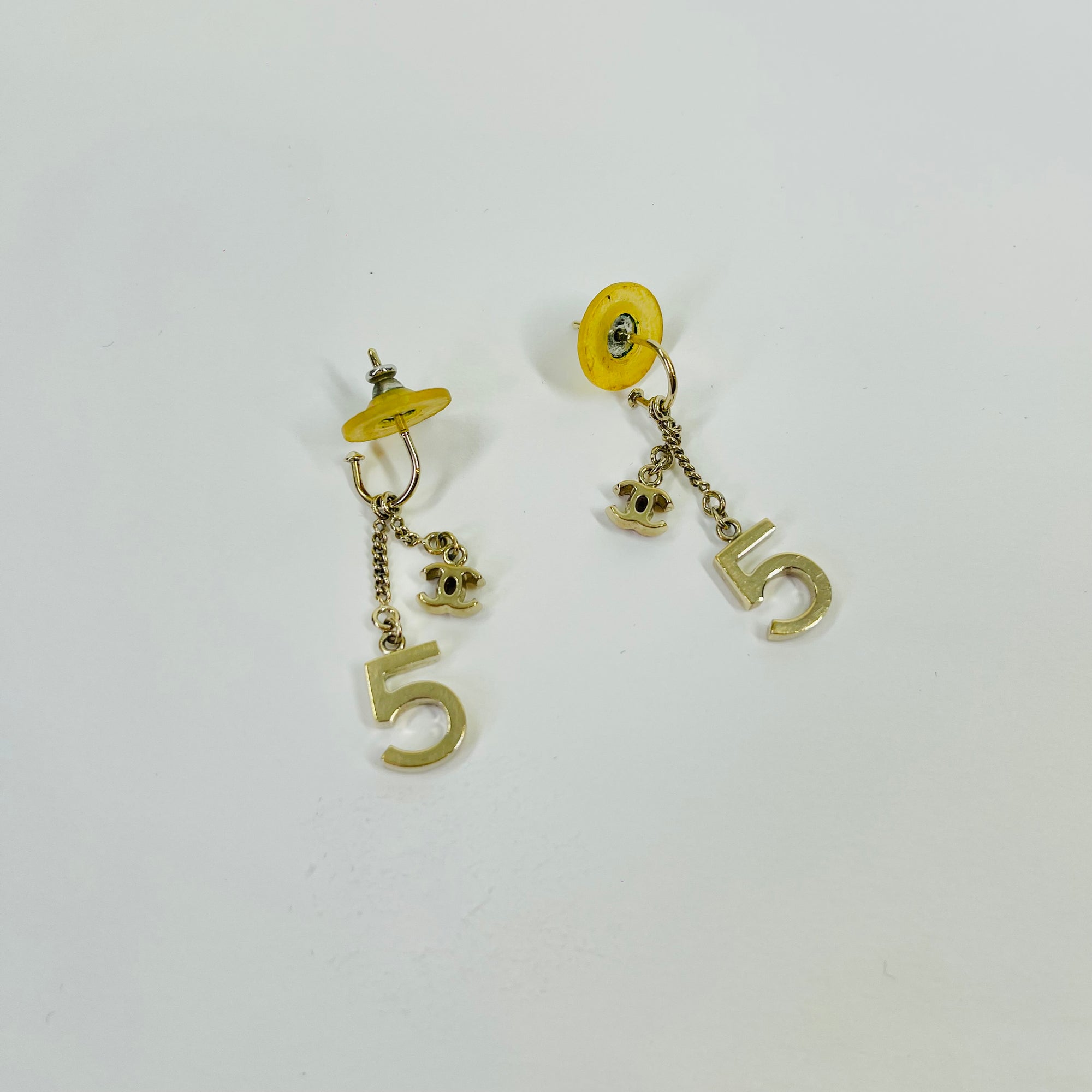 Y2K CHANEL CC LOGO NO.5 PERFUME DROP PIERCED EARRINGS
