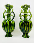1950s JAPANESE GREEN WATERMELON GLAZED POTTERY VASE