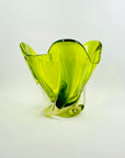 1970s JAPANESE GREEN SOMMERSO GLASS HANDKERCHIEF VASE/BOWL