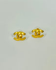 Y2K CHANEL CC BRUSHED GOLD LOGO PIERCED EARRINGS