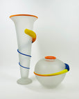 1980s HAND MADE MEMPHIS MILANO STYLE SATIN GLASS SQUAT VASE