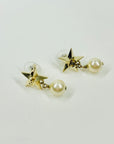 2017 CHANEL STAR CC LOGO PEARL DROP PIERCED EARRINGS