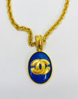 1995 CHANEL CC LOGO MUGHAL STYLE LAPIS AZULI MEDALLION PENDANT NECKLACE