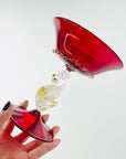 1950s SALVIATI VENETIAN RED RUBY GOLD AVENTURINE SWAN STEM GLASSES